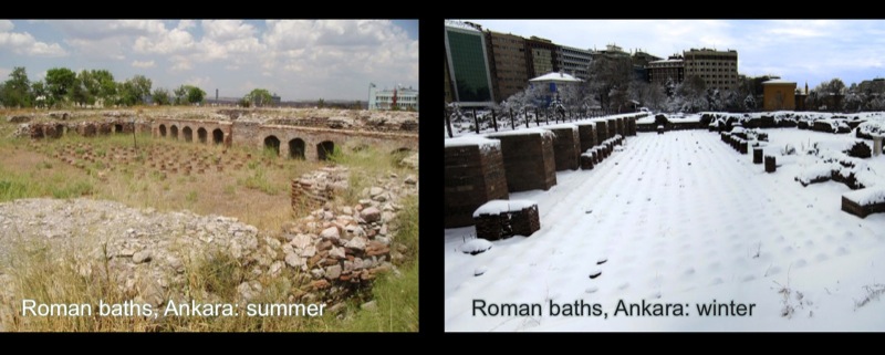 Sites in winter and summer: the Roman baths in Ankara