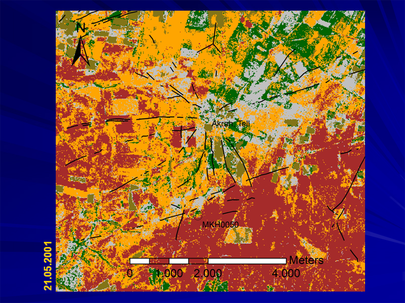 Filtered ASTER image. Dark green features reveal inactive Wadi systems.