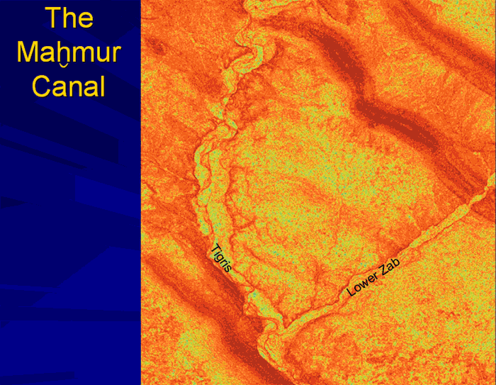 MakhmurCanal &#150; water entrance of the Makhmur canal on ASTER and LANDSAT.
