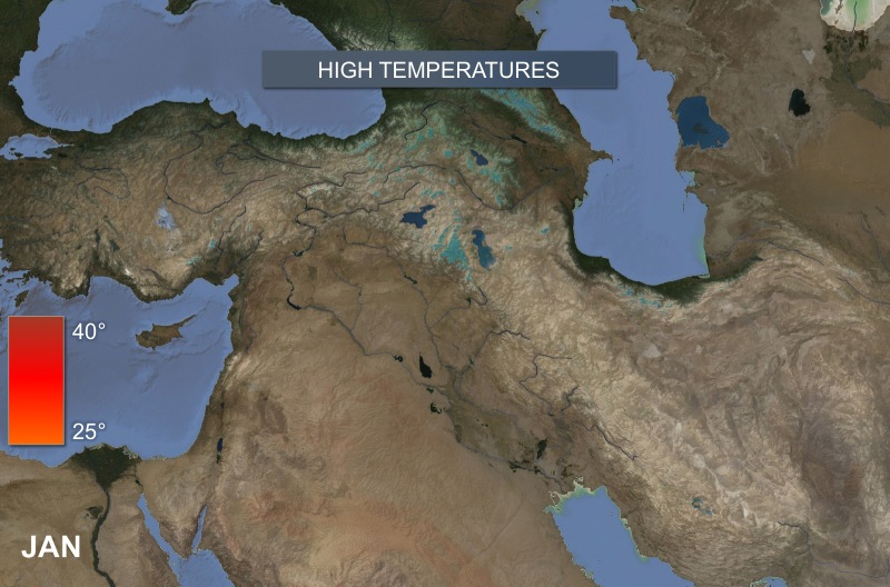 High temperature animation: based on the WorldClim dataset for middle Holocene