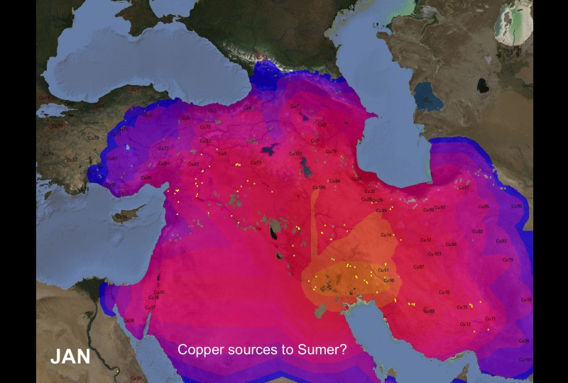 Seasonal model of connectivity to copper sources