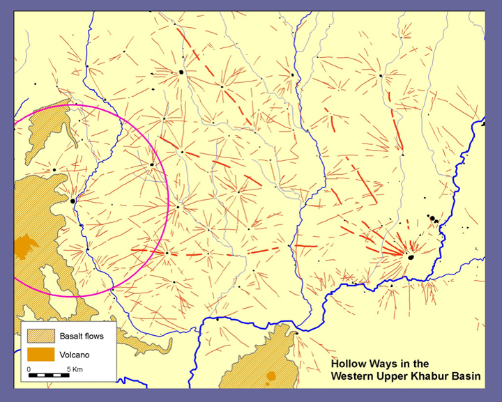 Hollow ways, at least locally, increase drainage density & channel length.  Map by Jason Ur.